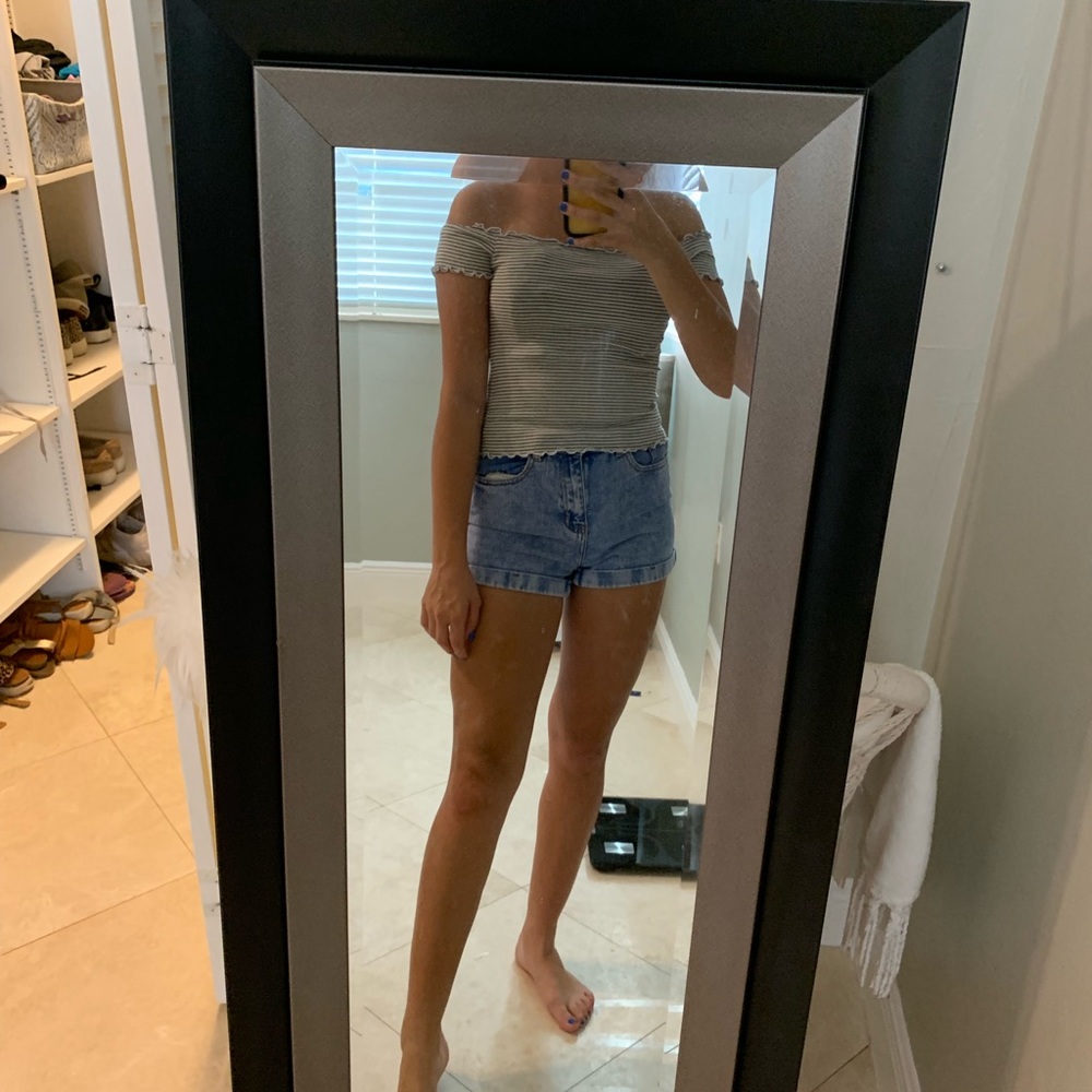 Black and white striped Hollister off the shoulder
